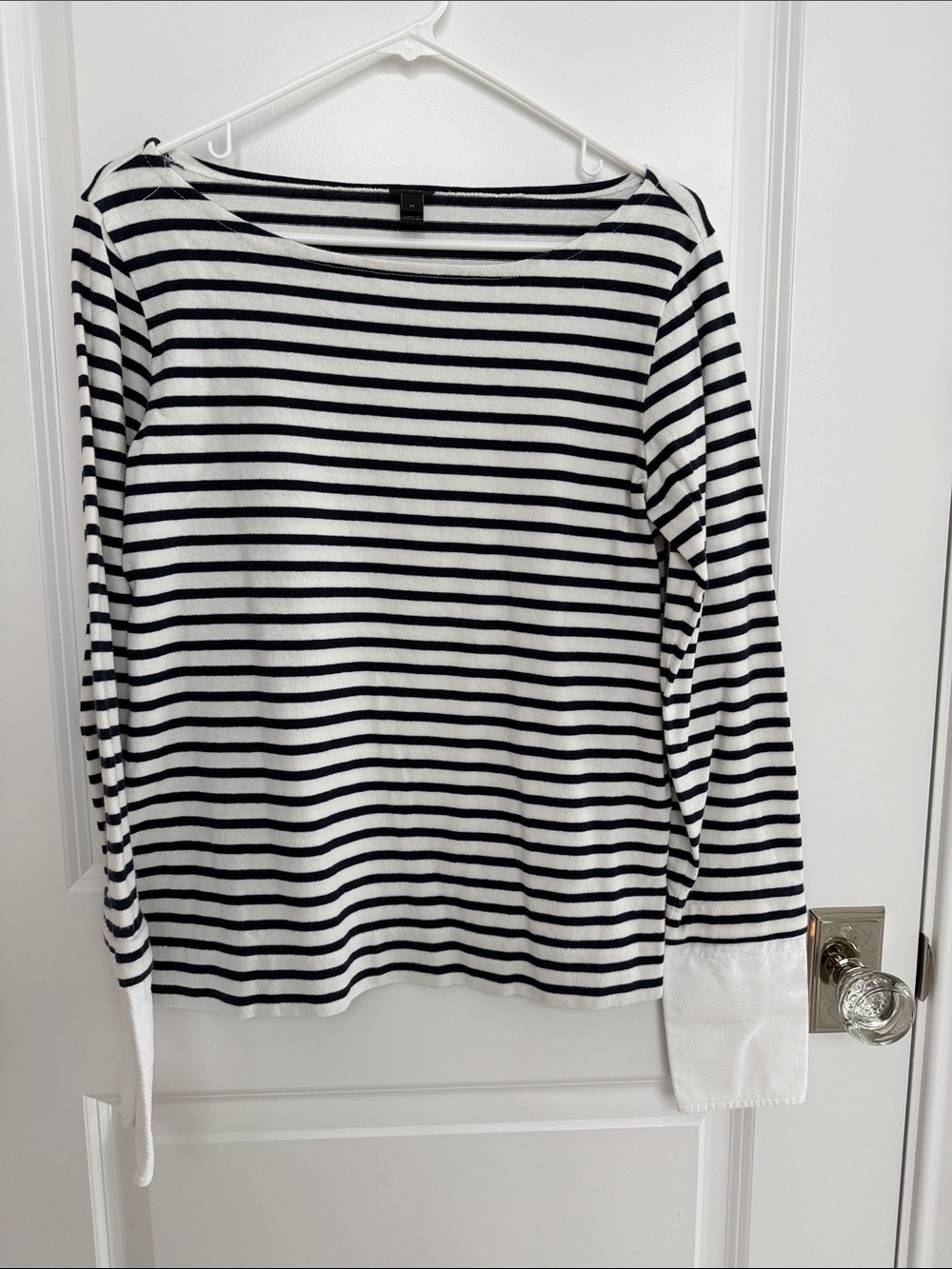 J. Crew Navy & White Striped Long-Sleeve Boatneck Top